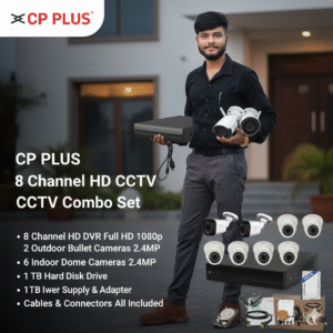 Full HD 8 Channel DVR | 2 Outdoor + 6 Indoor Cameras (2.4MP) | 1TB Hard Disk | Complete Installation Kit