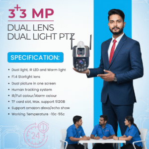 HD-LINK  3+3MP Dual Lens PTZ Smart Camera – Dual Light, Starlight Vision, AI Human Tracking, 512GB TF Support, Alexa Compatible
