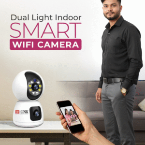 HD-LINK Dual Lens Indoor Smart WiFi Camera – 3MP Fixed + 360° Rotating Lens, Dual Light, Motion Detection, Two-Way Audio, TF Card Support