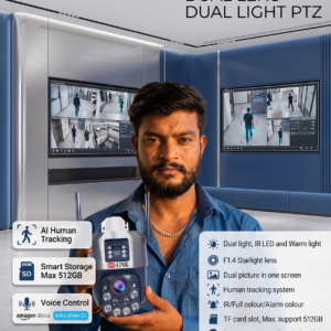 HD-LINK 3MP Dual Lens Dual Light PTZ CCTV Camera | Human Tracking | Full Color Night Vision | 360° Security Camera