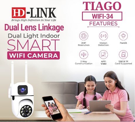 HD-LINK TIAGO WIFI-34 3MP Dual Lens Linkage Smart Indoor Wi-Fi Camera (V380 App Support) - Image 2