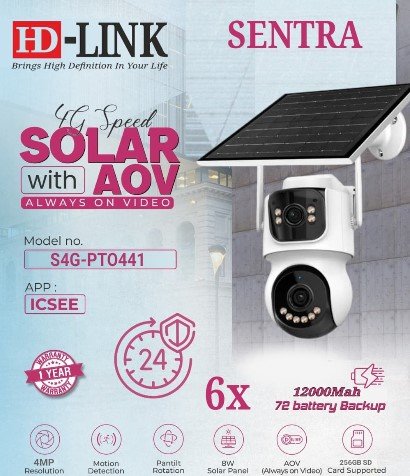 HD-LINK SENTRA 4G SIM AOV Solar Camera 4MP Dual Lens 360° PTZ with 6X Zoom & 12000mAh Battery - Image 3