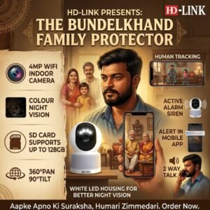 HD-LINK 4MP WiFi Indoor PTZ Camera | 360° Pan 90° Tilt | Colour Night Vision | Human Tracking | Two-Way Talk | Siren Alarm | 128GB SD Card