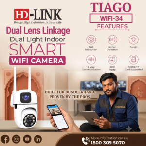 HD-LINK TIAGO WIFI-34 3MP Dual Lens Linkage Smart Indoor Wi-Fi Camera (V380 App Support)