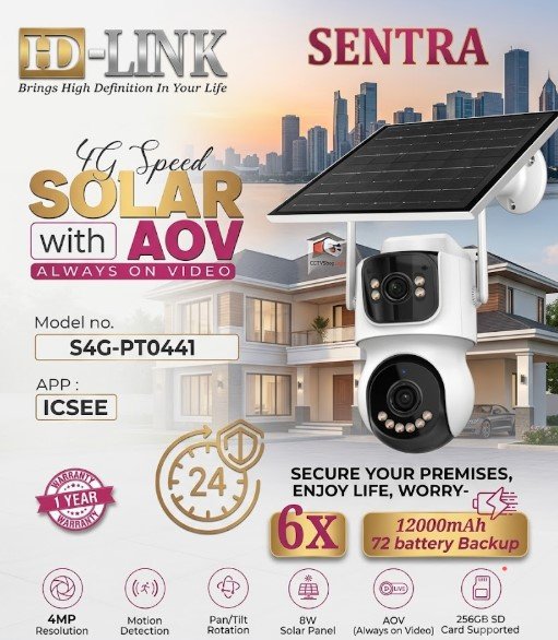 HD-LINK SENTRA 4G SIM AOV Solar Camera 4MP Dual Lens 360° PTZ with 6X Zoom & 12000mAh Battery - Image 2