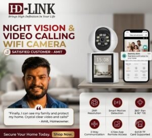 HD-LINK 2MP WiFi Video Calling Camera with Night Vision | Pan Tilt | Motion Detection | 2-Way Audio | ICSee App | 64GB TF Card Support